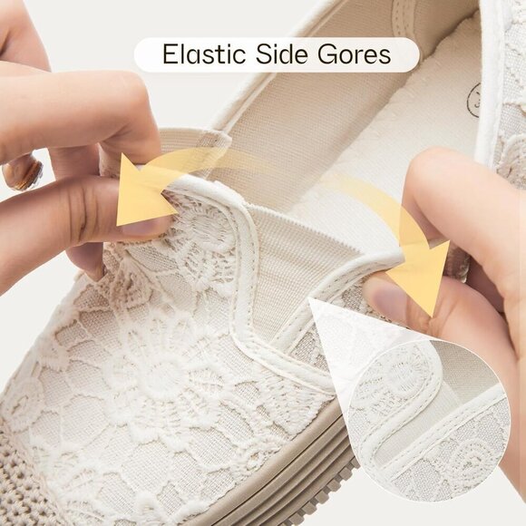 Womens Slip On Shoes Lace Mesh Flat Casual Loafers for Office Travel - Picture 3 of 9